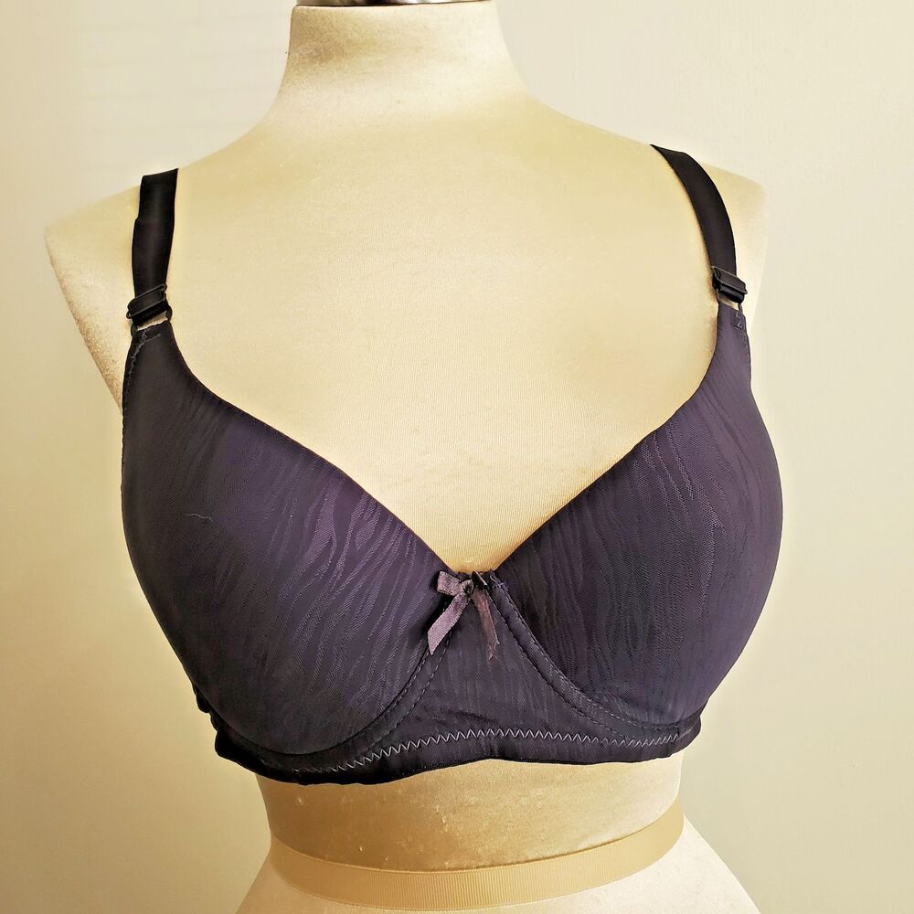 Paris Pink Bra 36D Navy Blue Underwire Lined Back Hook T Shirt Smoothing
